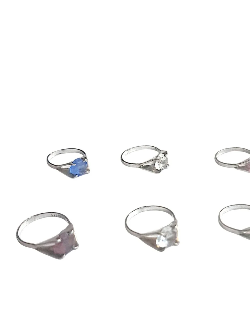 Sterling Silver Ring Set w/ Various Gemstone Colors Clear, Blue, Pink, Green etc